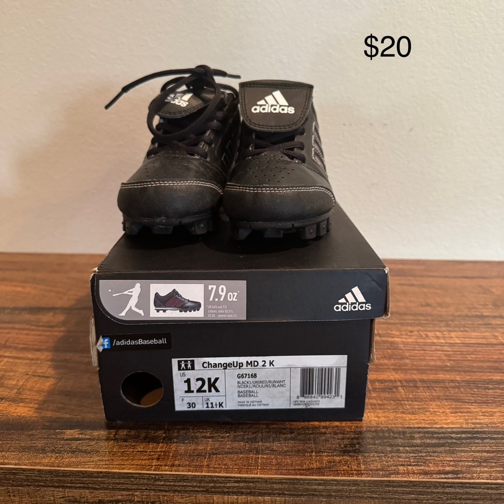 Adidas Black Kids Sneakers Baseball Size 12k